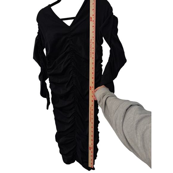 Helmut Lang XS/S Ruched Bodycon Midi Jersey Dress $495 Long Sleeve Black - Picture 9 of 12